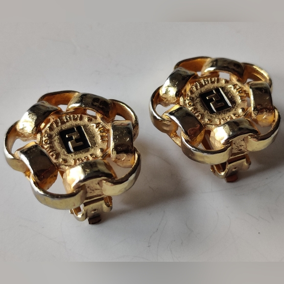 Vintage Fendi FF Logo Chunky Earrings Rare - Picture 5 of 16